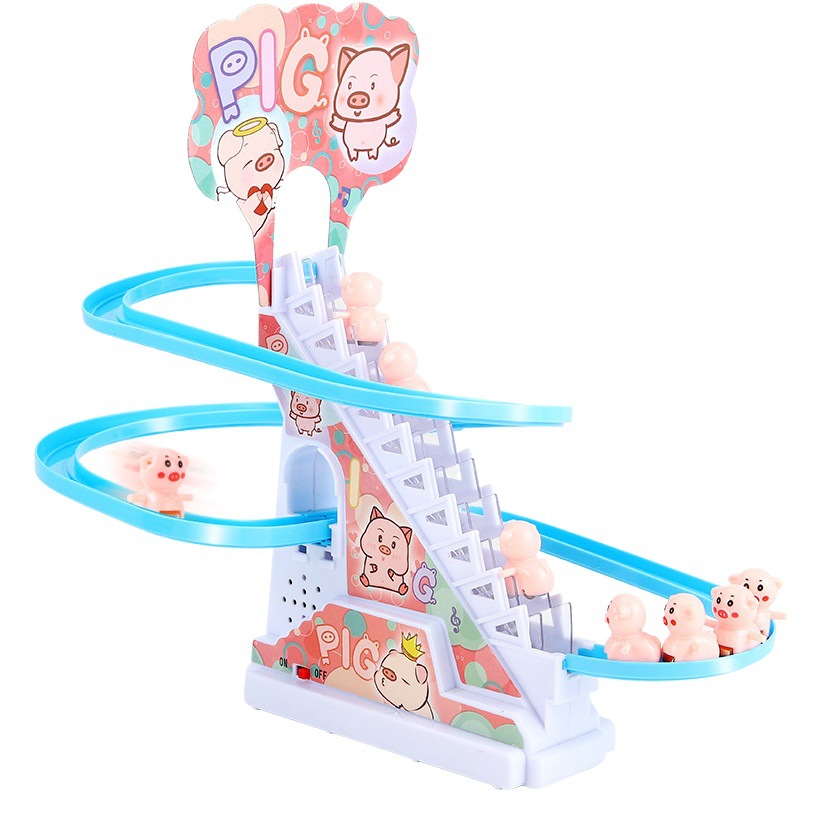 Internet Celebratory Electric Music Piggy Stair Climbing Toy Duck Electric Track Slide suit Educational Assembled Toy