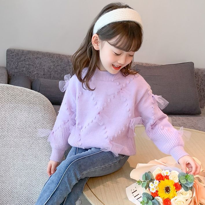 Girls' Sweater Korean Style All-match New Style Children's Knitted Shirt Women's Autumn and Winter Girls' Base Shirt Children's Clothes