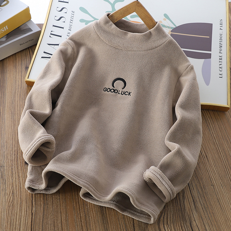 Picture of Children's Double-Sided Velvet Bottoming Shirt 2024 Winter New Men's and Women's Half Turtleneck Warm Long-Sleeved Shirt Korean Style Medium and Large Kidsren's Trbottom