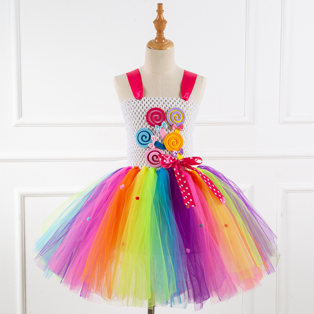 Christmas new cartoon candy handmade children's dress lollipop rainbow girls princess dress a generation of hair