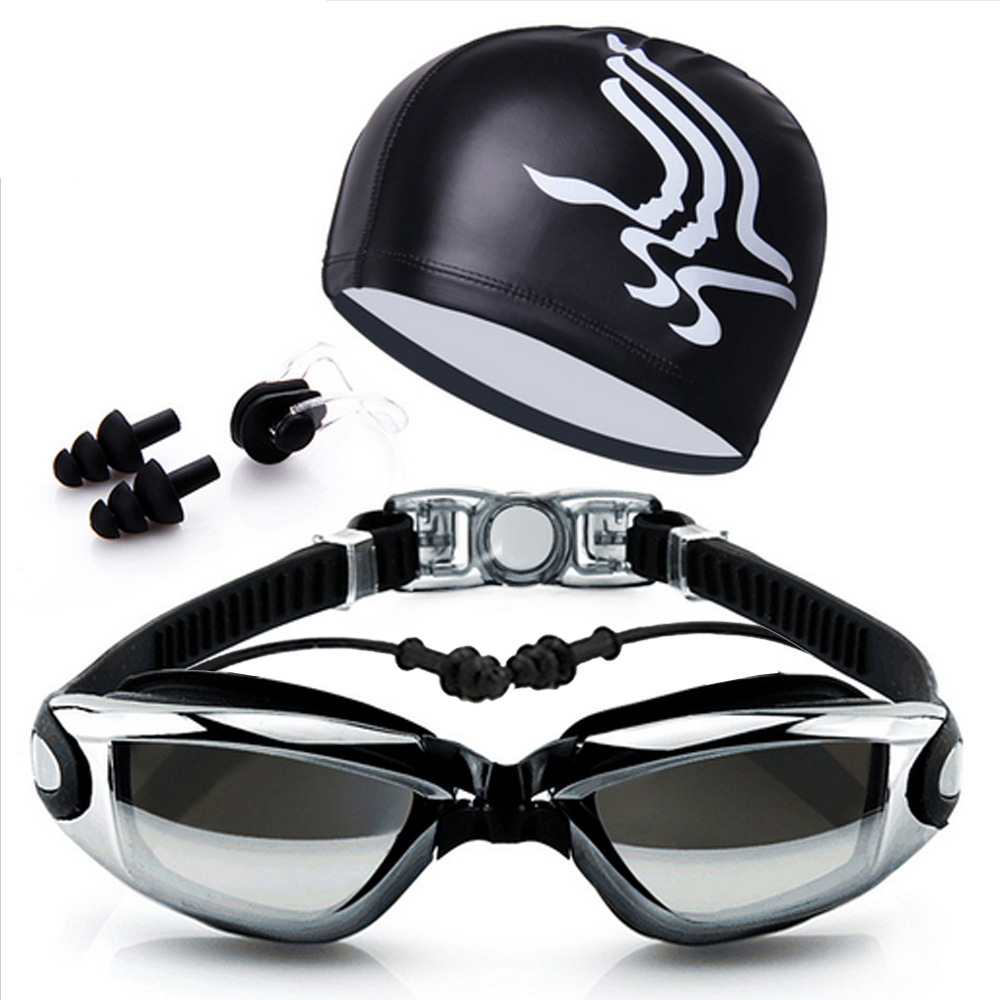Picture of Amazon swimming goggles swimming cap nose clip earplug HD waterproof anti-fog large frame men's and women's swimming equipment goggles 7001