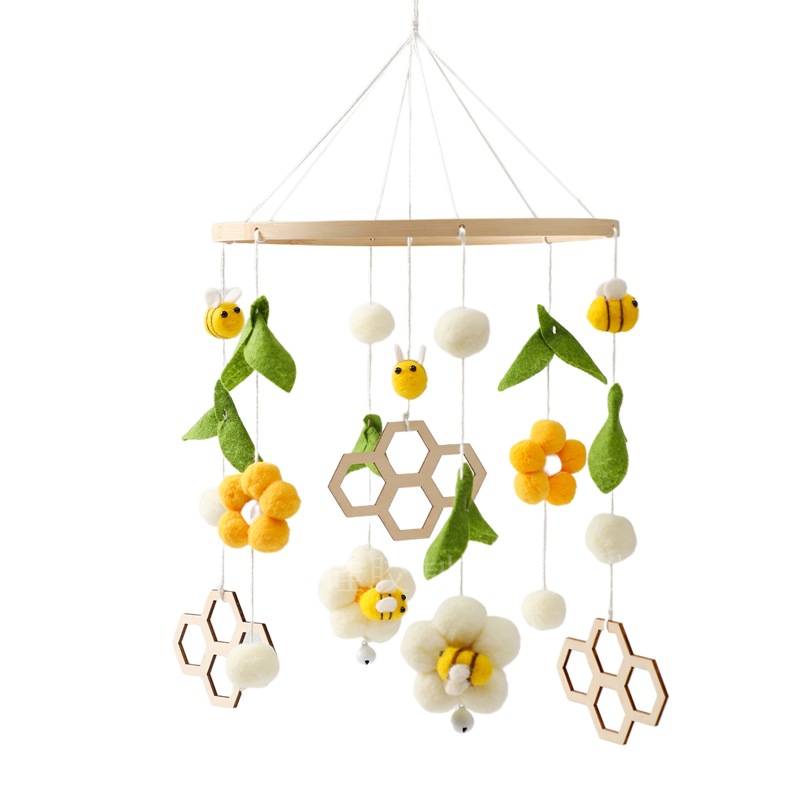 Picture of Ins Style Bee Flower Handmade Woven Bed Bell Nordic Style Crib Bee Bed Bell Children's Room Pendant Wind Bell