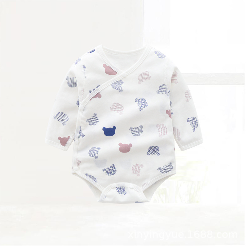 Picture of Factory wholesale autumn and winter new baby clothes cotton long sleeve children's jumpsuit boneless partial open fart clothes