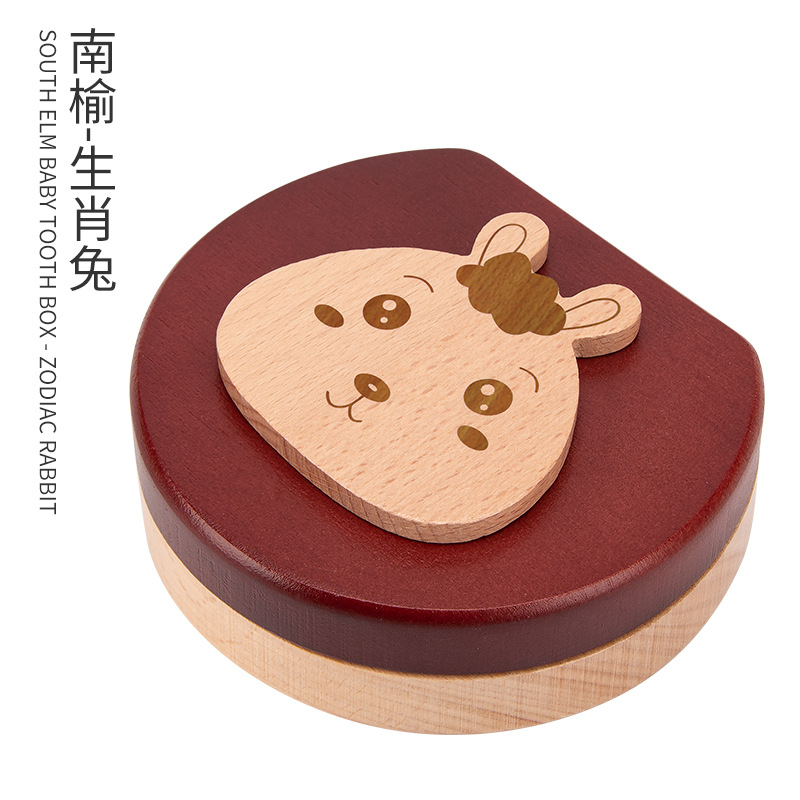 Picture of Wooden Children's Deciduous Teeth Box 1-3-5 Years Old and a Half Baby's Fairy Hair Deciduous Teeth Storage Box One Year Old Memorial Umbilical Cord Collection Box