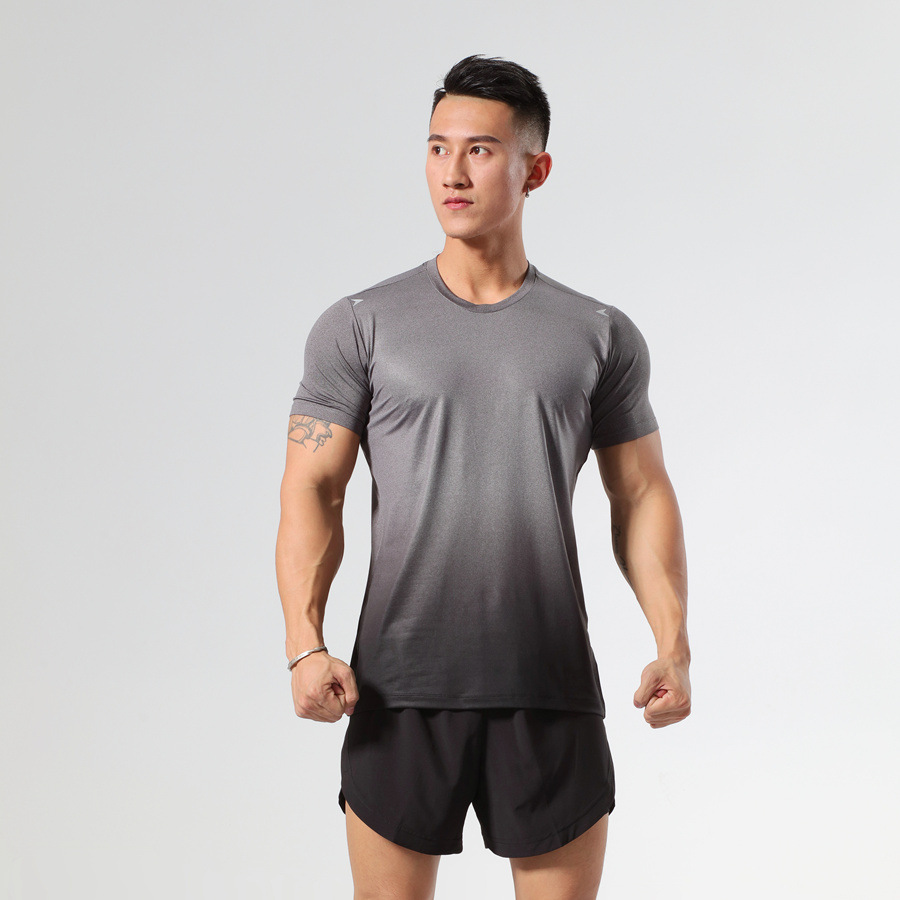Picture of Gradient Color Training Round Neck Men's Milk Silk Summer Digital Running T-shirt Slim-fit Quick-drying Sports Top for Men