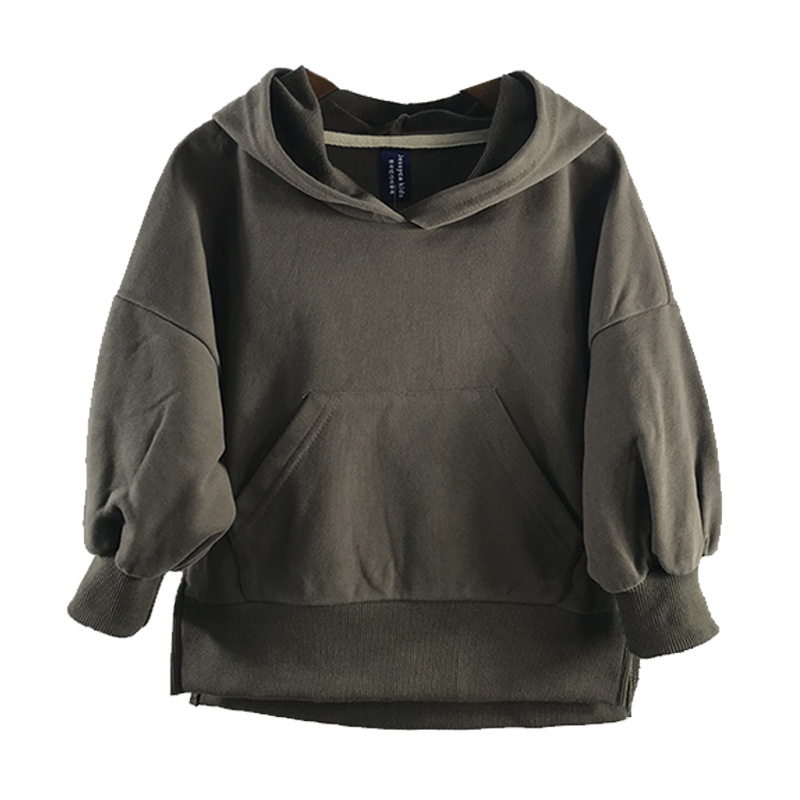 Picture of Children's spring and autumn Korean style fashionable top for boys and girls loose asymmetric feet split terry cotton pullover sweater T