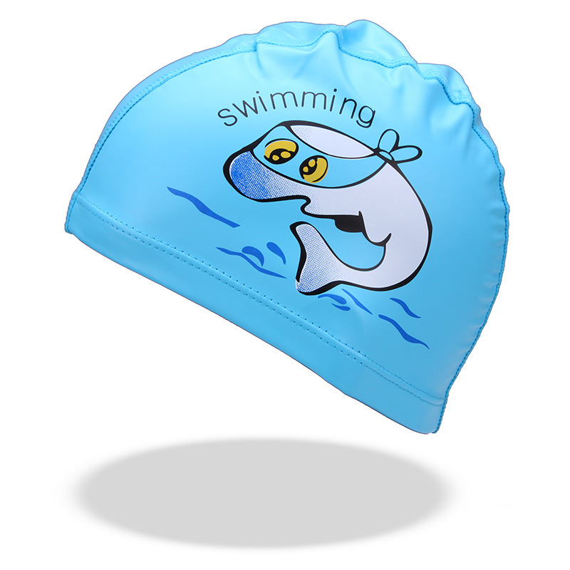 Picture of Manufacturers wholesale children's cartoon swimming cap waterproof ear protection Pu coated cap boys and girls large swimming cap