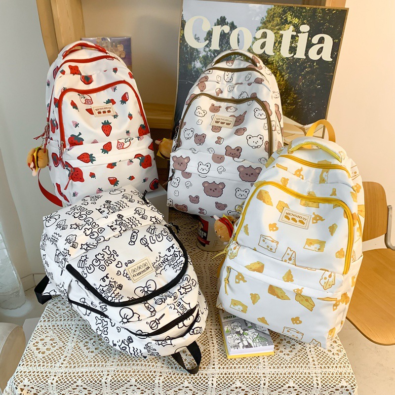 Picture of Japanese Style Fresh Style Distinctive Graffiti Junior High School Schoolbag Women's Large Capacity Casual Strawberry Bear Printed Backpack