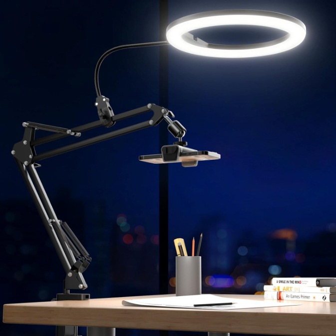 Picture of Amazon 10-inch self-timer ring light mobile phone cantilever overhead video recording fill light desktop live broadcast bracket