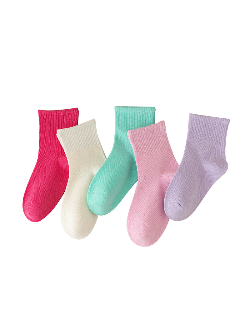 Picture of Children's socks autumn and winter candy color combed cotton anti-Pilling mid-calf length socks solid color handmade boneless sewing head girls' socks