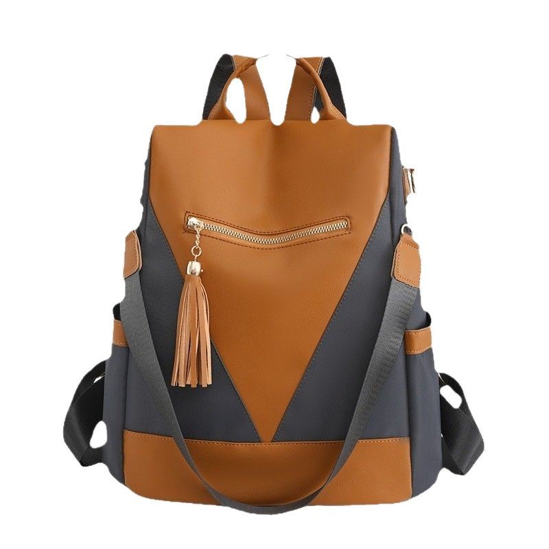 Picture of Backpack, Simple and Fashionable Contrasting Color Stitching Backpack, Women's Casual Travel Shoulder Bag, Versatile Wear-Resistant Handbag