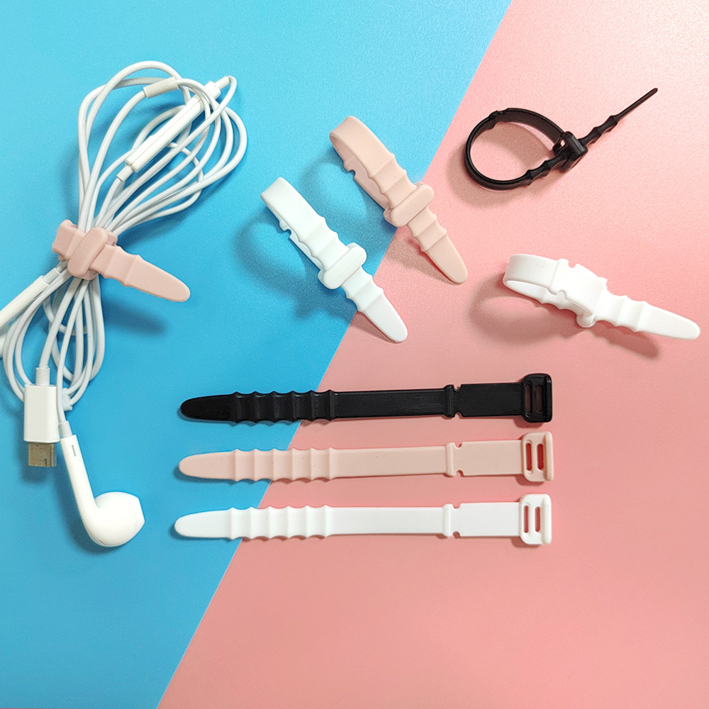 Picture of Fishbone Silicone Cable Organizer Data Cable Storage Tie Headphone Cable Winder Strap Cord Organizer