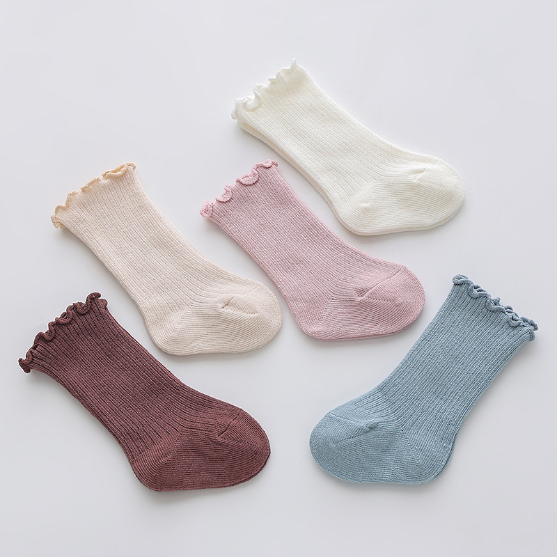 Picture of Baby socks spring and autumn children's mid-calf socks solid color boneless baby socks wide mouth wooden ear boys and girls newborn newborn