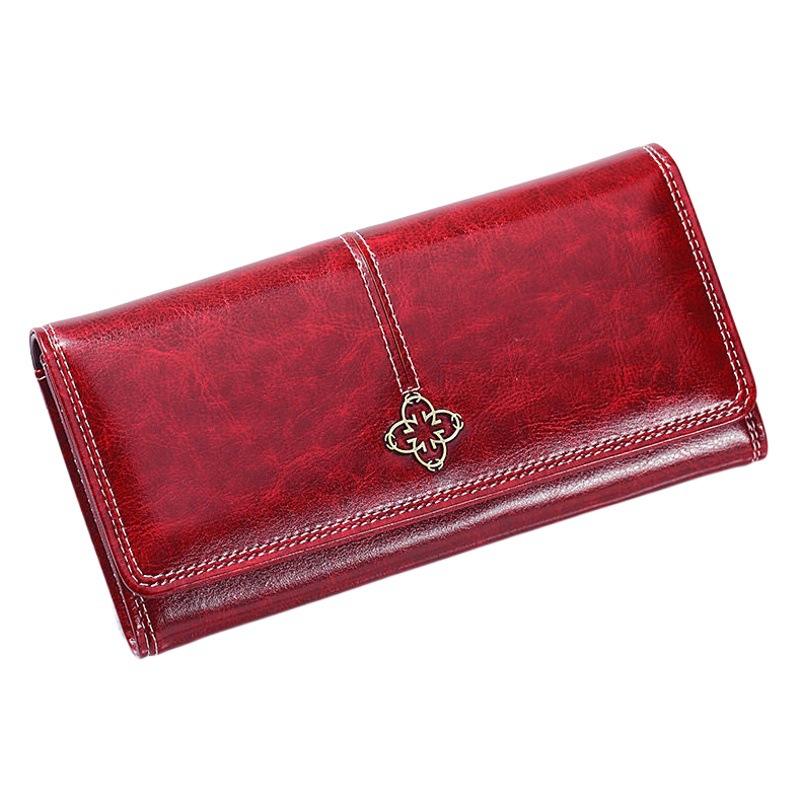 Wholesale Wallet Women's Long Retro Wax Leather Large Capacity Clutch Bag New Mobile Phone Bag 80% off Multi-Card Holder Wallet