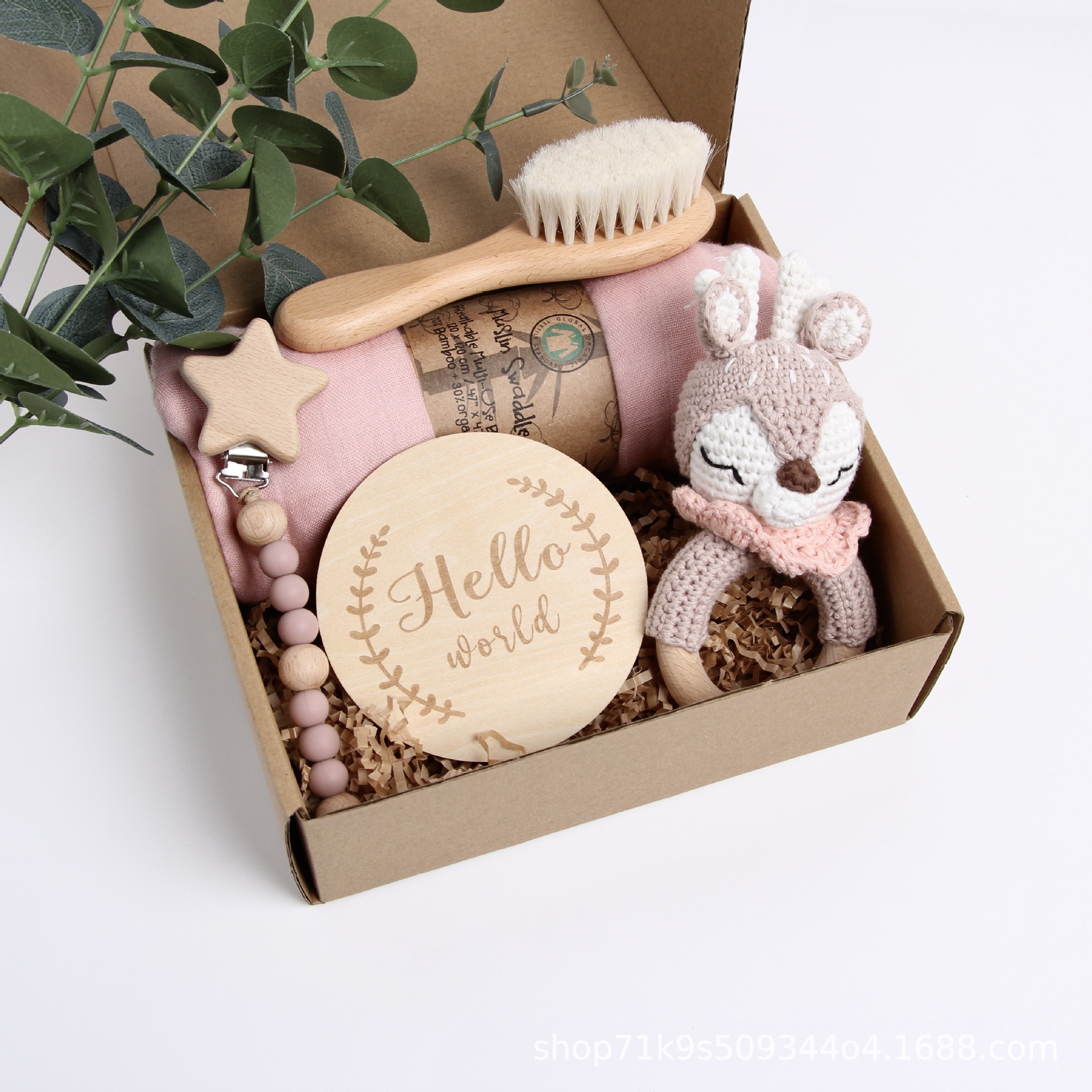 Picture of Baby Shower Gift Rattle Set Cotton Toy Pacifier Clip Blanket
