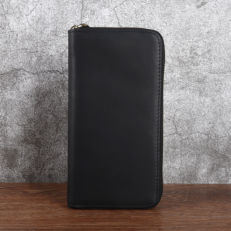 Picture of Crazy Horse Leather Men's Wallet Long Genuine Leather Mobile Phone Bag Zipper Hand Bag First Layer Cowhide Horizontal Business Retro Wallet