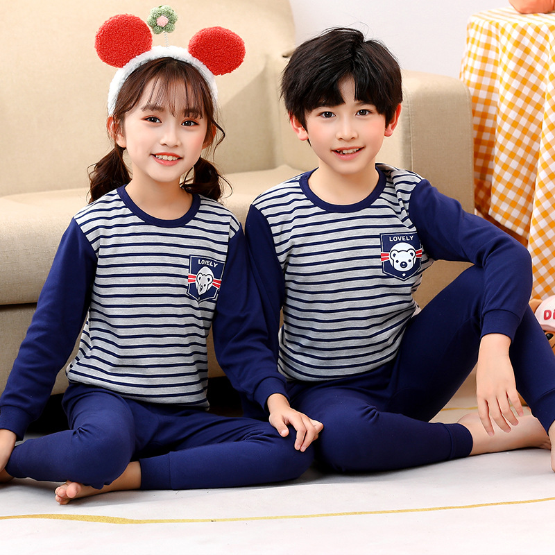 Picture of New Children's Cotton Home Clothes for Boys and Girls Autumn Clothes Large, Medium and Large Children's Middle Collar Thermal Underwear Suit Autumn Clothes Long Johns