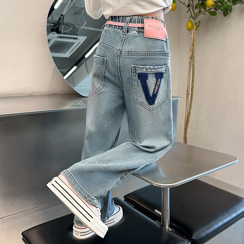 Picture of Girls' Jeans Spring and Autumn 2024 New Children's Loose Pants Girls Big Children's Autumn Trousers Narrow Wide Leg Pants