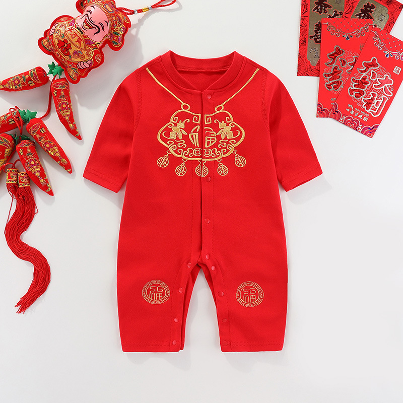 Picture of Baby one-piece romper autumn clothes baby boy 100 days clothes spring and summer newborn one month old one year old dress national style