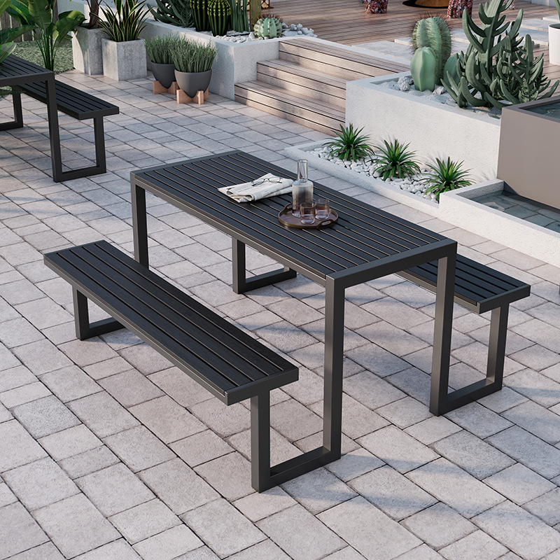Picture of Outdoor courtyard conjoined plastic wood tables and chairs commercial spot scenic spot anticorrosive wood bench outdoor residential property leisure tables and chairs