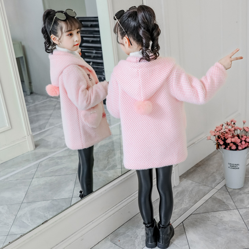 Picture of Girls mink woolen coat 2025 spring and autumn woolen coat children's woolen coat children's clothing a generation of hair