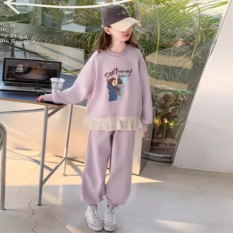 Picture of Girls Sweatshirt Sports Suit Spring and Autum 2025 New Medium and Large Children's Spring Clothing Western-Style Casual Pants Two-Piece Set