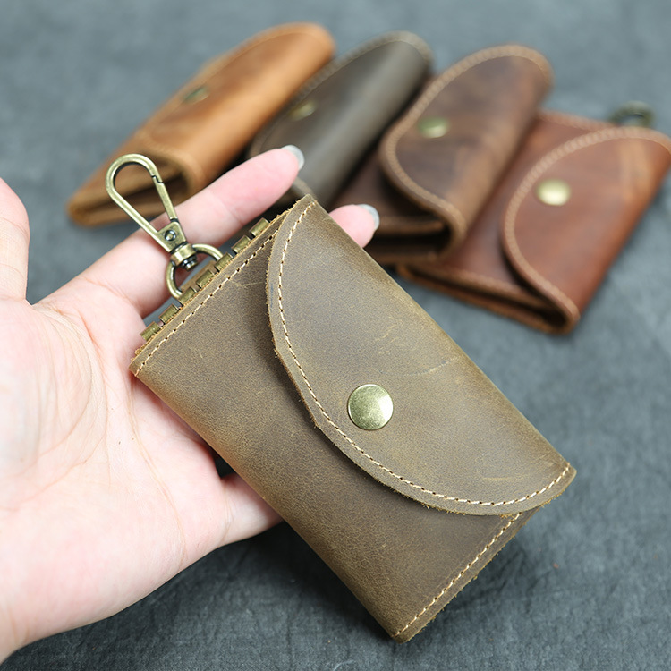 Picture of Handmade Crazy Horse Leather Key Case Large Capacity Card Holder Cowhide Multifunctional Key Ring for Men Vintage with Change
