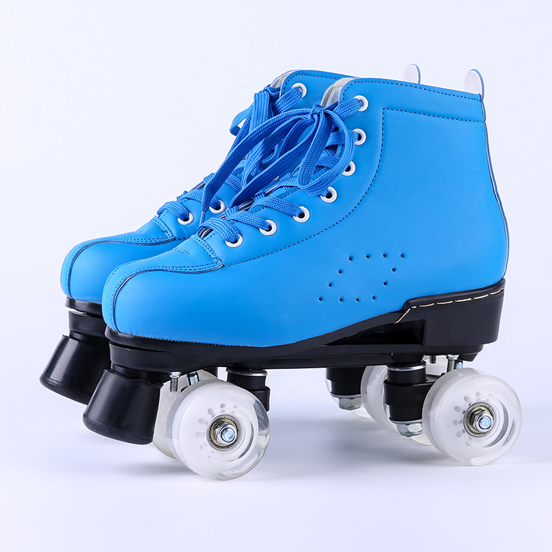 Picture of Factory wholesale four-wheel roller skates average size two-wheel pulley purple powder blue skates pattern flash wheel skates