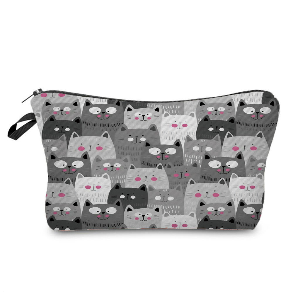 Picture of 2022 creative small portable storage bag multi-functional pencil bag set cute cat Group printing cosmetic bag