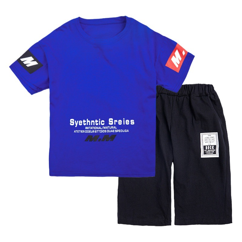 Children's Clothing Boys' 2025 New Suit Summer Kidsren's Sports and Leisure Wear Medium and Large Kidsren's Short-Sleeved Two-Piece Set Korean Style Trendy