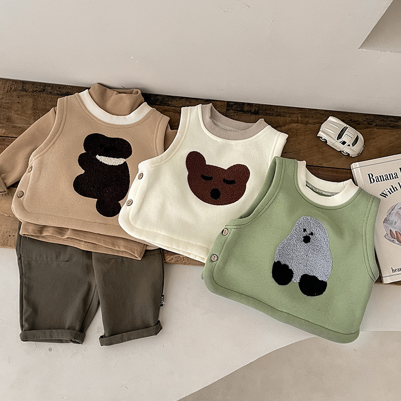 Baby Clothes Winter Clothes Korean Style Children's Cute Cartoon fleece-lined Vest for Boys and Girls Baby Winter All-match Vest for Going Out