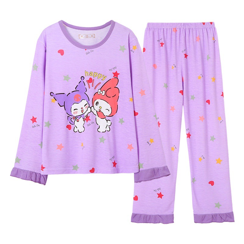 Spring and Autum Kidsren's Pajamas for Boys and Girls, Cute Cartoon Round Neck Long-Sleeved Pants, Thin Home Clothes for Small, Medium and Large Kidsren