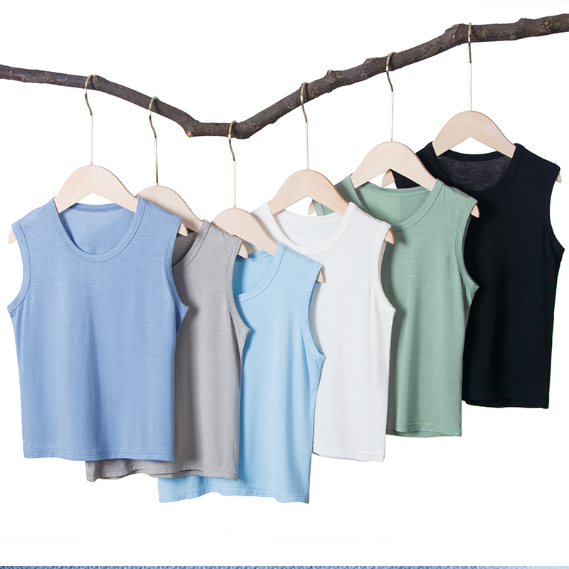 Picture of Summer Children's Vest Wide Shoulder Waistcoat Thin Female Male Baby Parent-Child Solid Color Stretch Ice Draped Sleeveless T-Shirt