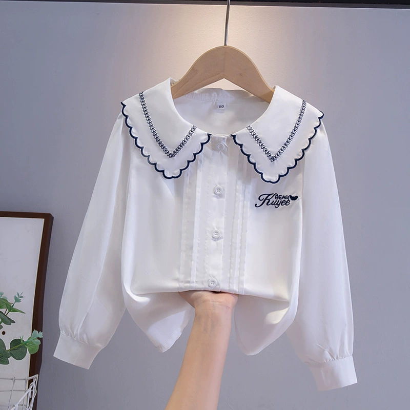 Picture of Shirt lace white girl's bottoming shirt top middle and small children's clothing student long sleeve middle and big children's inner wear overseas