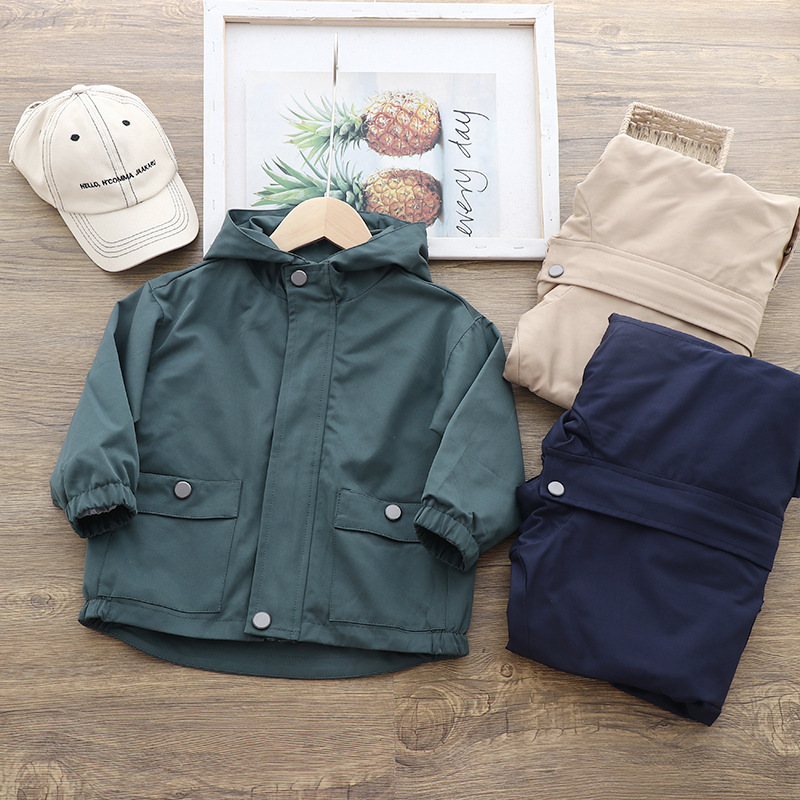 Picture of 2022 Spring and Autumn New Baby Solid Color Jacket Charge Clothes Boys Hooded Windbreaker Children Stylish Jacket Zipper Shirt
