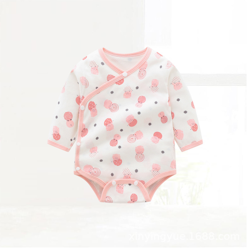 Picture of Factory wholesale autumn and winter new baby clothes cotton long sleeve children's jumpsuit boneless partial open fart clothes