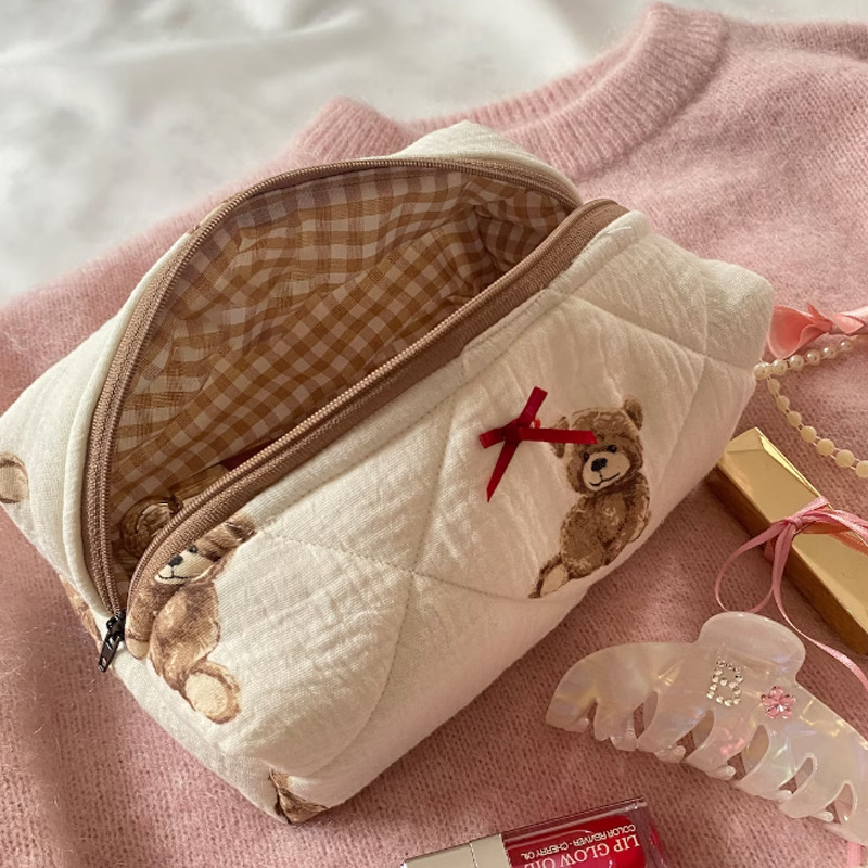 Picture of Cute teddy bear cosmetic bag portable cosmetics and skin care storage bag large capacity cartoon printed wash bag