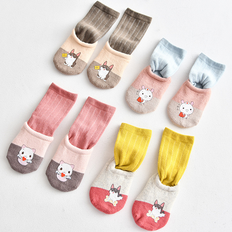 Children's Socks Spring and Autumn Cartoon Baby Terry Socks Cute Baby Mid-Stockings Dummy Anti-Slip Floor Socks Set