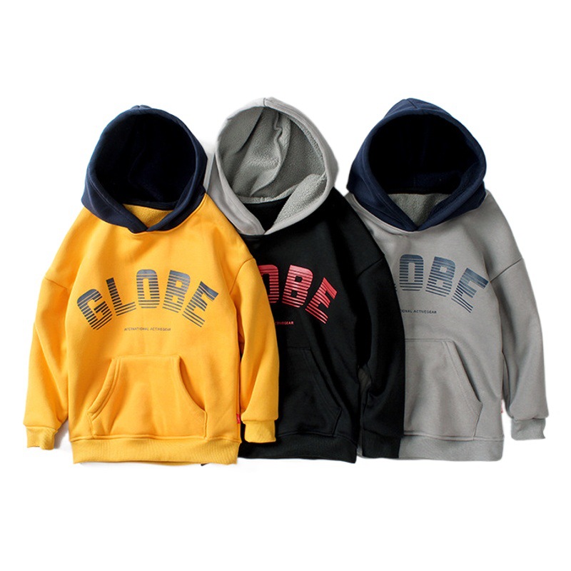 Autumn and Winter Korean Style Kidsren's Thickeneded Long-Sleeved Sweatshirt, Medium and Large Kidsren's Warm Austrian Velvet Boys' Hooded Casual and Versatile