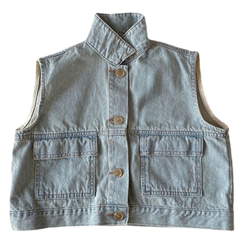 Children's Spring and Autumn Korean Children's Wear for Boys and Girls Washed Denim Vest ins Sleeveless Jacket Cross-border Small and Medium-sized Children's Top