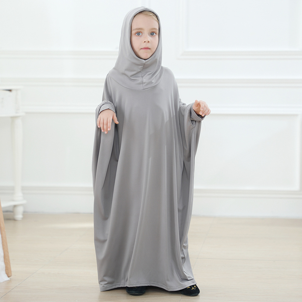 Picture of Large Swing Solid Color Fashion Batwing Sleeve Children's Dress 6399