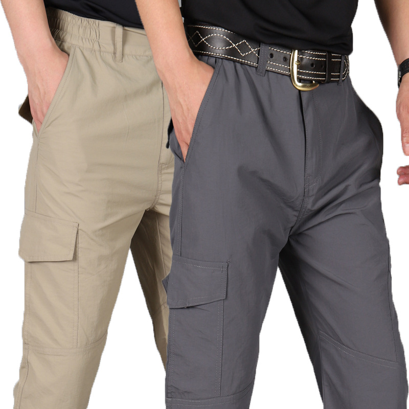 Picture of Summer Quick-drying Pants Men's Thin Outdoor Sports Mountaineering Crock Pants Loose Multi-bag Military Fan Tactical Charge Pants