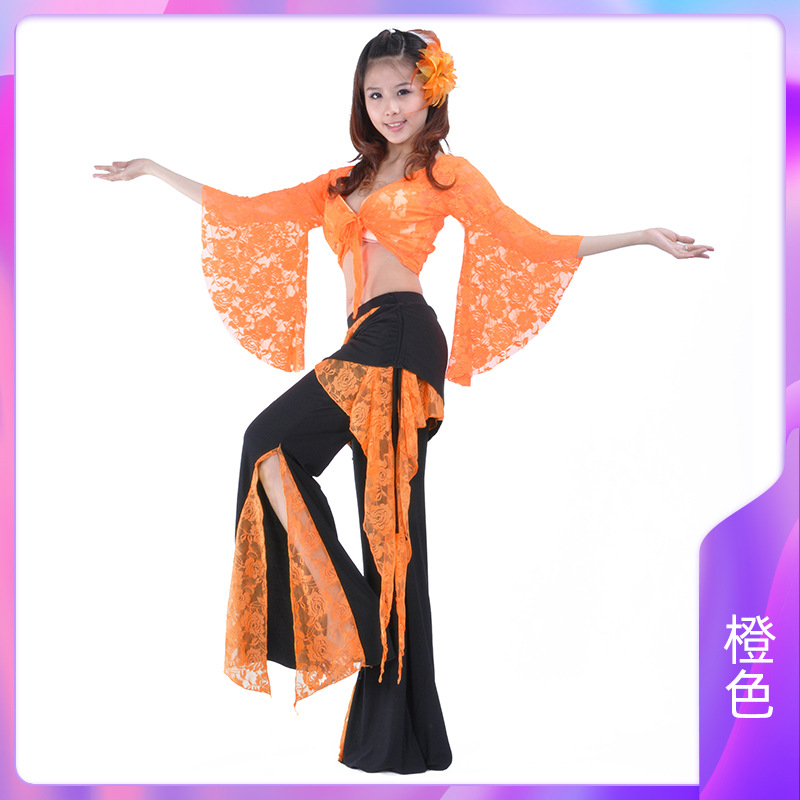 Picture of 08# Lace Pants Lace Top Belly Dance Clothing Trumpet Sleeve Matching Waist Skirt Split Pants Chaozhou Tripartite