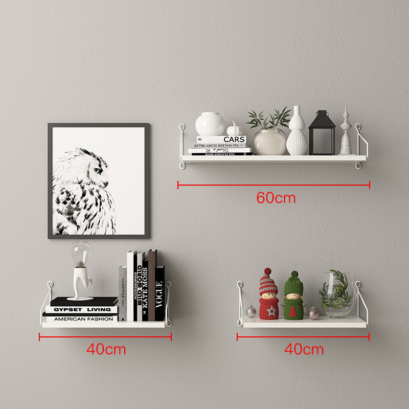 Picture of No-Drill Solid Wood Wall-Mounted Shelf, Straight Partition, Wall-Mounted Bookshelf, Bedroom Decorative Wall Storage