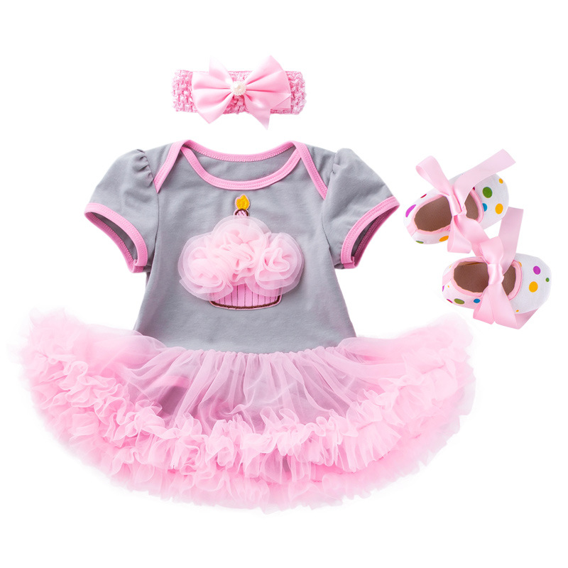 Picture of Summer new baby pink cake ha dress toddler shoes three-piece set 0-2 years old baby girl children's clothing children's skirt wholesale