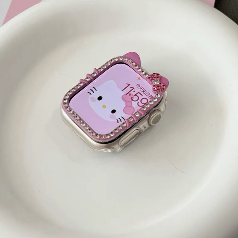 Picture of Suitable for AppleWatchS10 diamond kt cat watch case s9 diamond apple case s8/s7 half bag protective case