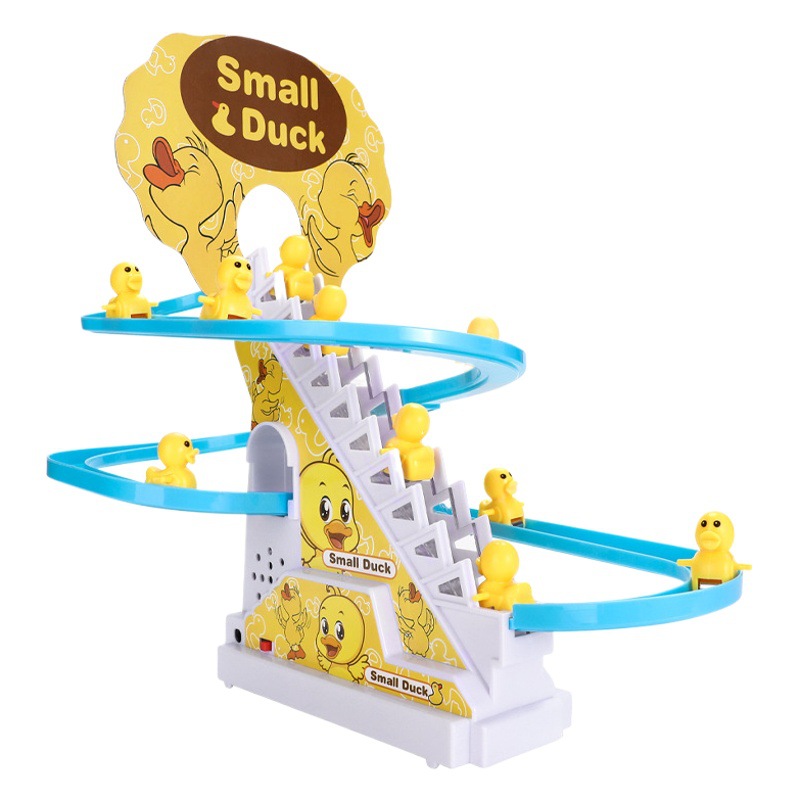 Children's Little Yellow Duck Slide Slide Electric Little Duck Climbing Stairs Stitching Track Shake Tone Educational Internet Popular Same Toy