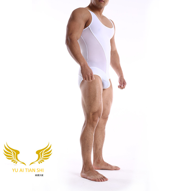Picture of Bath Love Angel Spot New Men's Swimsuit Nylon Mesh Patchwork Fitness Casual Jumpsuit Dropshipping