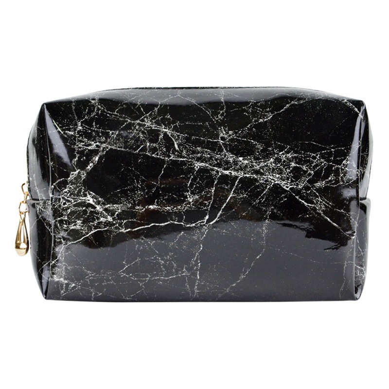 Black and white stone pattern glossy PU leather square clutch high-end simple waterproof portable travel makeup storage bag