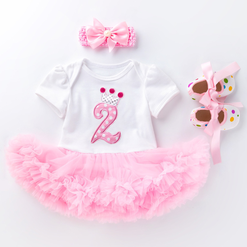 Picture of Summer new baby pink cake ha dress toddler shoes three-piece set 0-2 years old baby girl children's clothing children's skirt wholesale